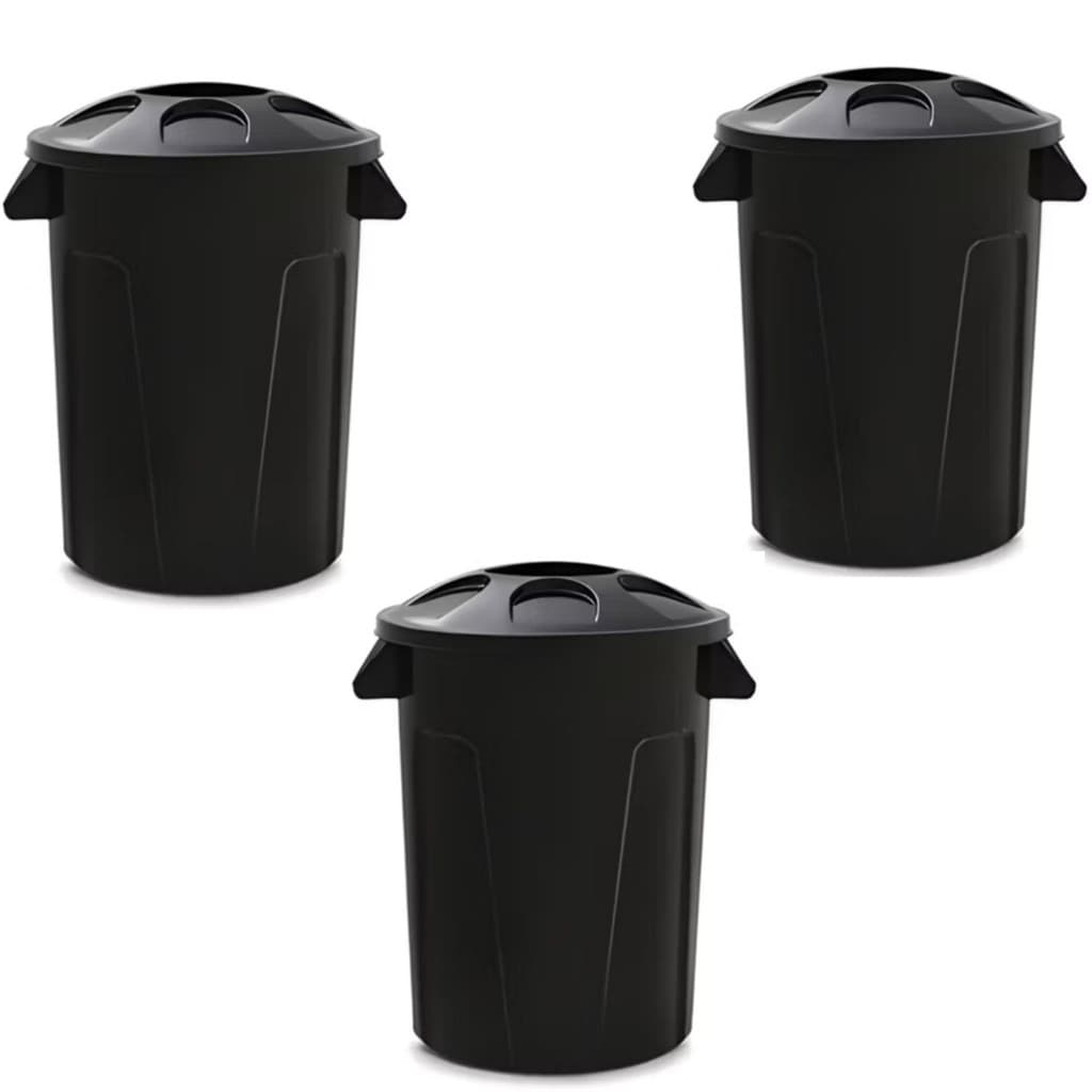 Kit 03 Lixeira Cesto de Lixo 60 Litros Preta Banheiro Cozinha Escritório Quarto