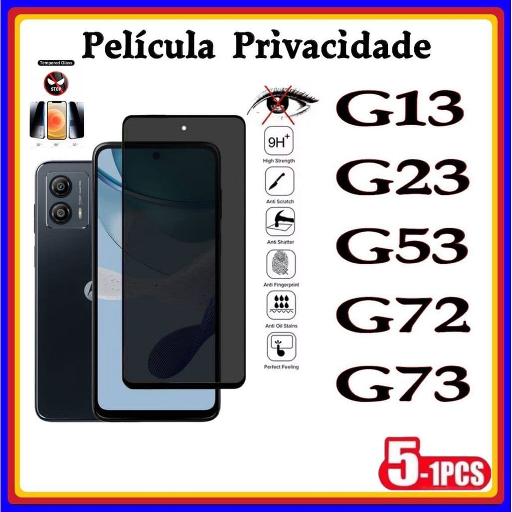 Película de Privacidade 3D Vidro Temperado Anti Spy  MOTO G13 G23 G53 G73 G72