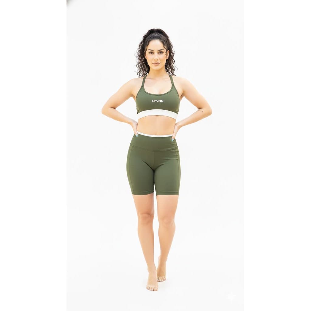 Conjunto Short E Top Bicolor Verde Militar Roupa Academia Fitness