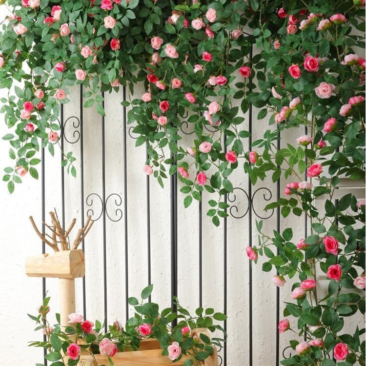 Artificial Rosa Videira Flor Falsa Rattan Parede Pendurado Decoração Para Cobertura De Tubulação E Esconderijo Casa Jard