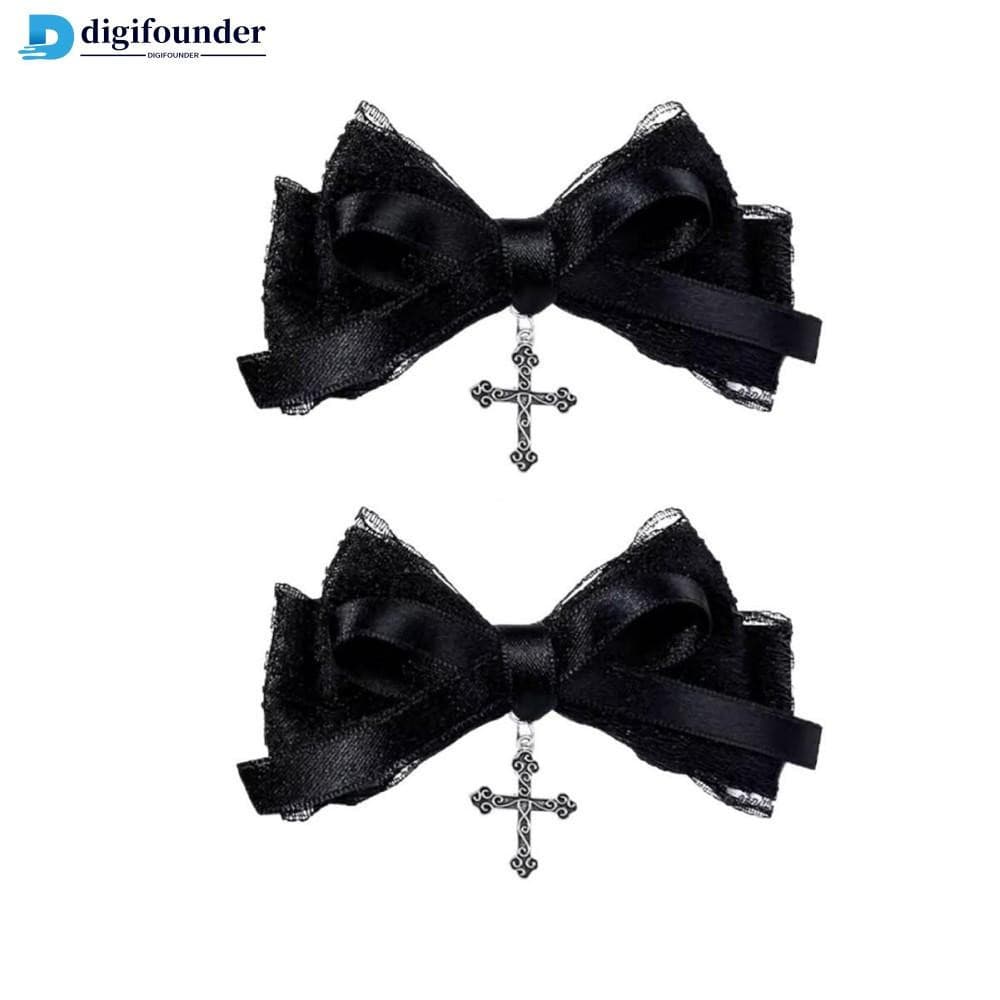 DIGIFOUNDER 2 Pçs Estilo Gótico Arco Grampo De Cabelo Doce Legal Acessórios Para O Cosplay Vinho Preto Laço Vermelho Gra