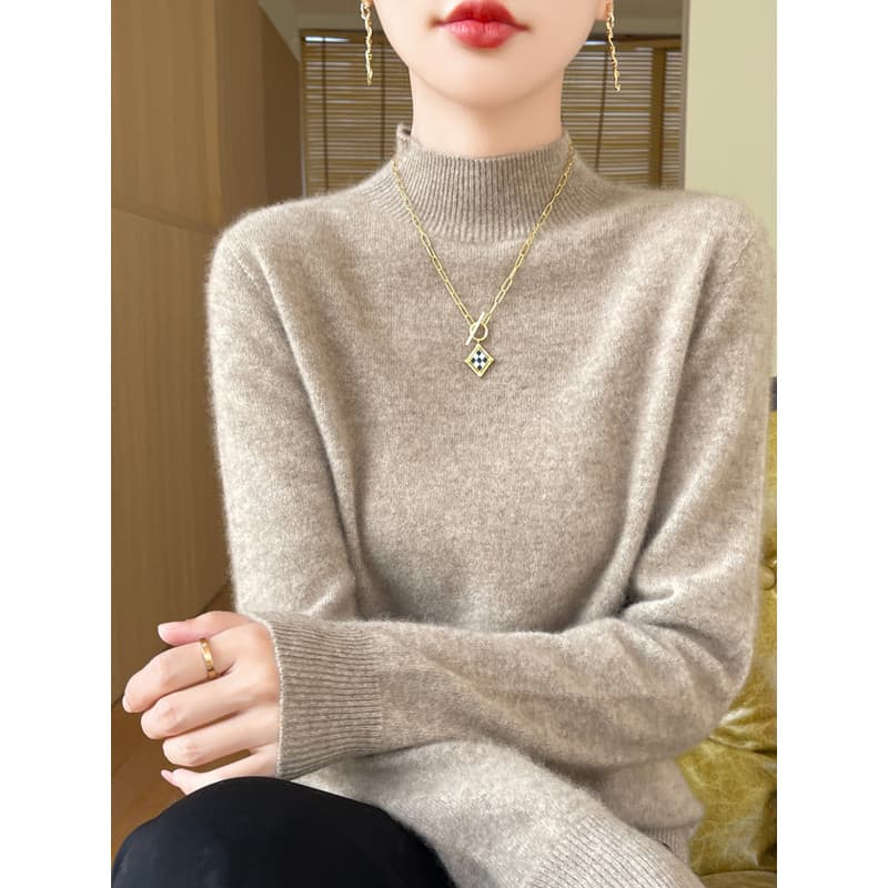 Simples outono inverno novo estilo meia gola alta camisa de fundo feminino solto cor sólida interior meados de gola cami