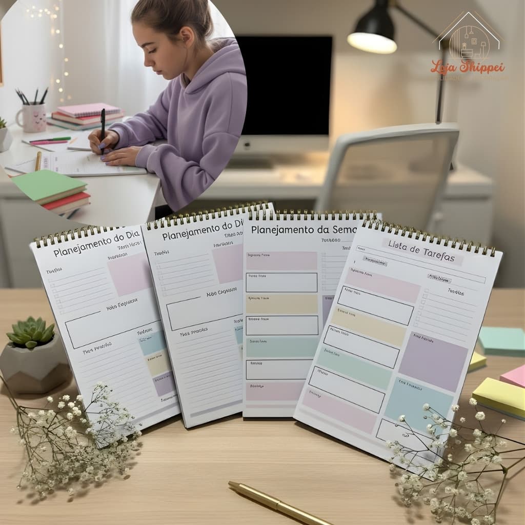 Planner Semanal Diário Lista de Tarefas To Do List 50 Folhas Transparente Organização Dourado