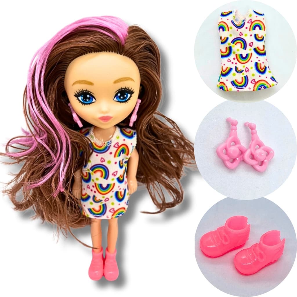 Boneca Camaner Doll de Plástico Cabelo Colorido e Acessórios