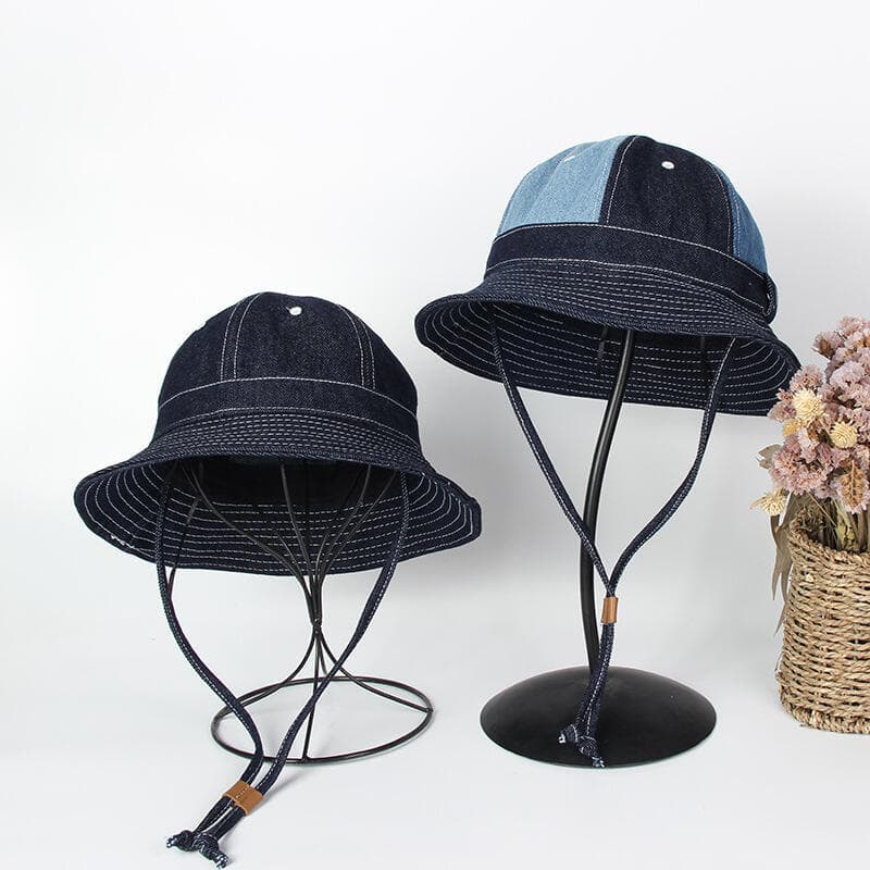 Chapéu Bucket Vintage Azul Denim 2025 com Aba Larga e Topo Redondo, Chapéu de Sol Respirável Unissex, Chapéu de Pescador