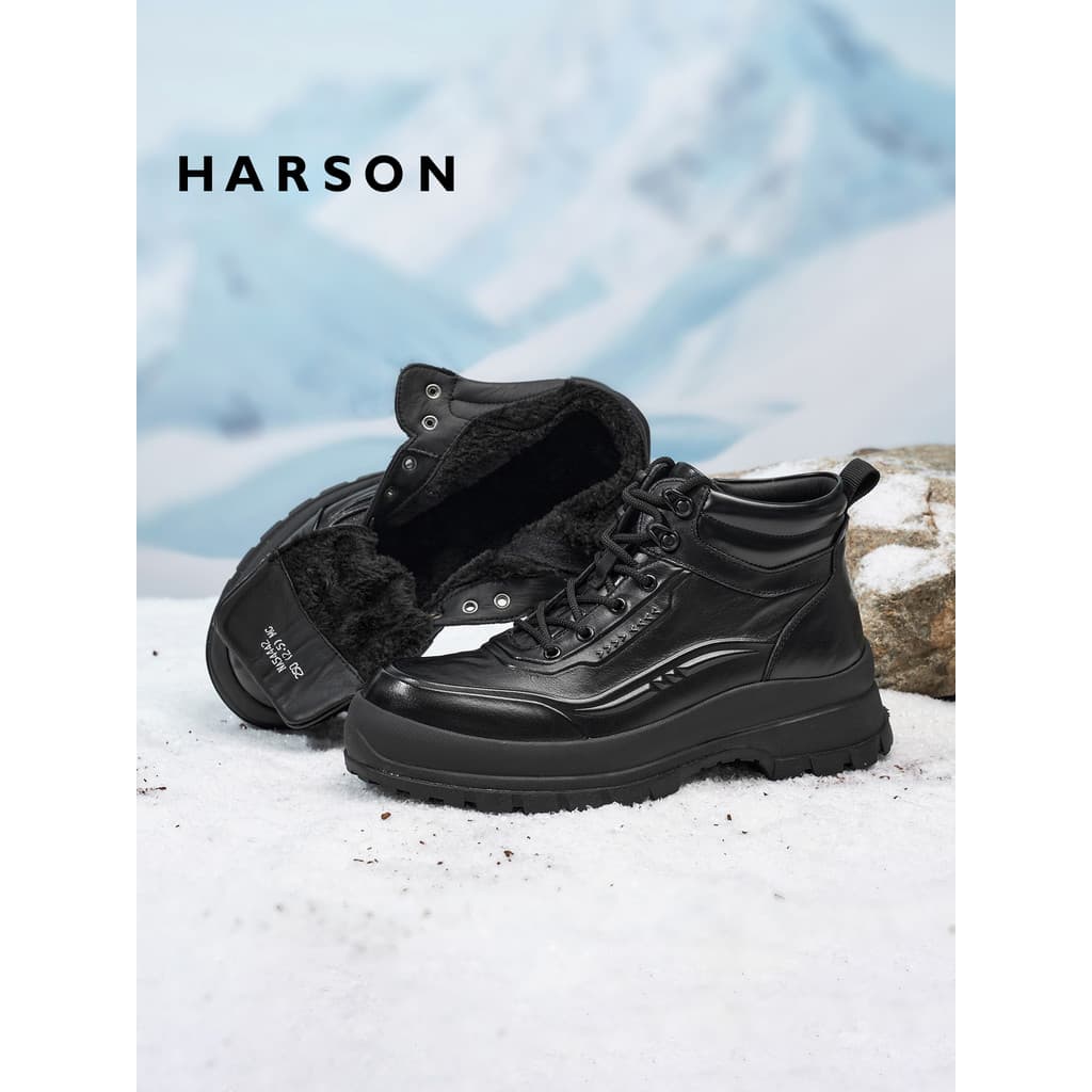 Husen sapatos masculinos de combate ao ar livre botas masculinas de sola grossa couro genuíno Martin botas inverno velo-
