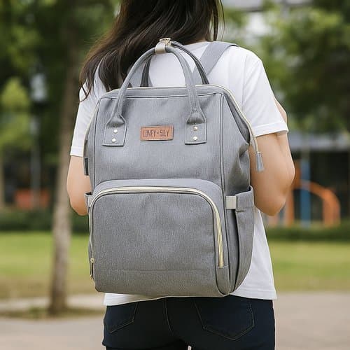 Mochila Bolsa Maternidade Bebê Compacta Cinza Ampla Resistente Versátil