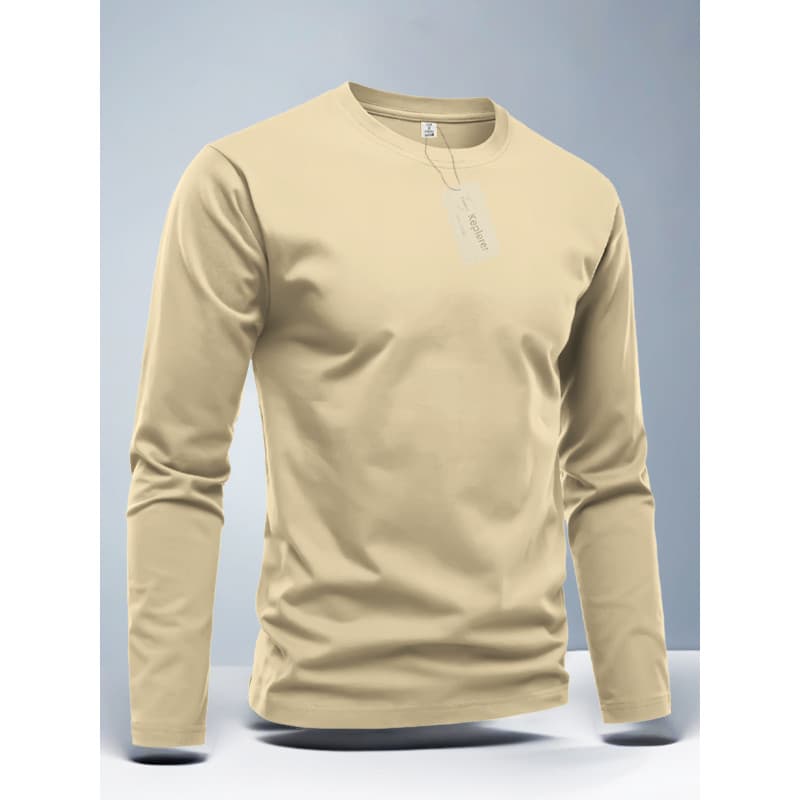 2025 primavera verão masculino puro algodão em torno do pescoço de manga comprida camiseta moda All-Match confortável si