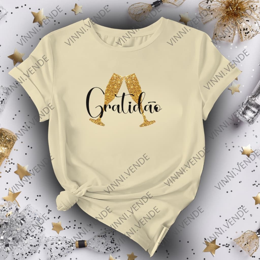 Camiseta Réveillon Taças Gratidão Blusa 100% Algodão Ano Novo
