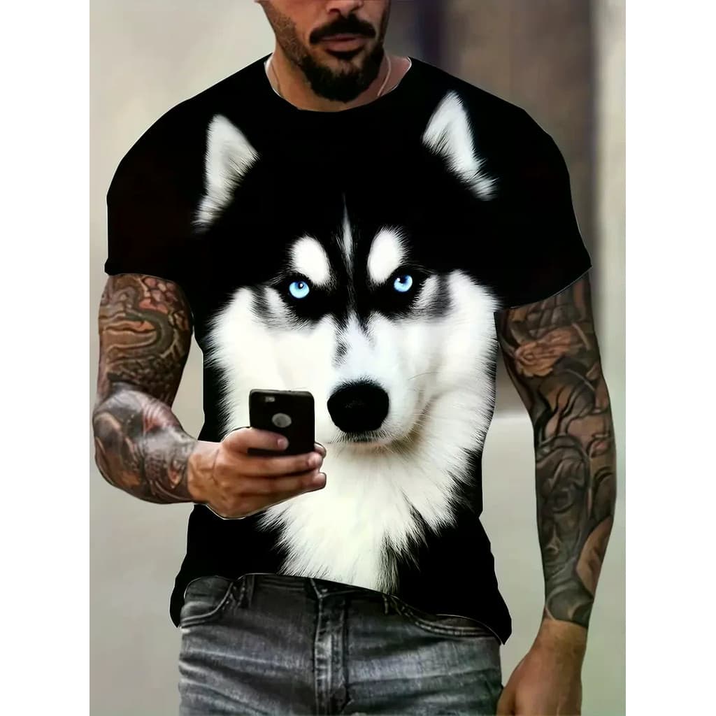 Masculino Casual Husky Padrão Impressão Camiseta Verão Manga Curta Em Torno Do Pescoço Animal Cão Tshirts Para Homem Nov