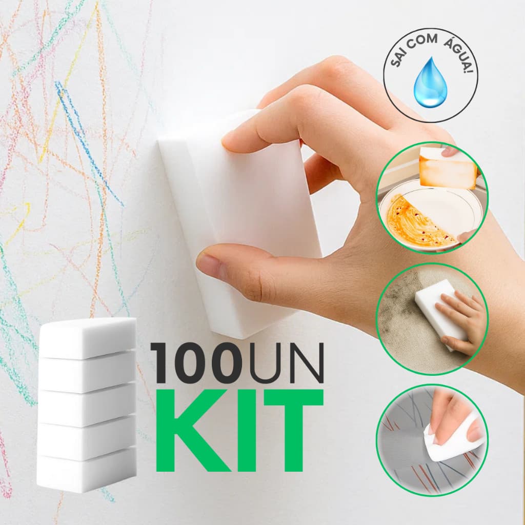 Esponja Mágica para limpeza de parede Tira Mancha Kit 100un