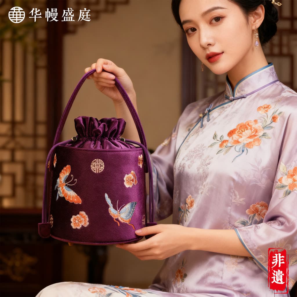 Huamanu Shengting novo estilo chinês bolsa senhoras High-End bordado bolsa estilo chinês saco do mensageiro balde