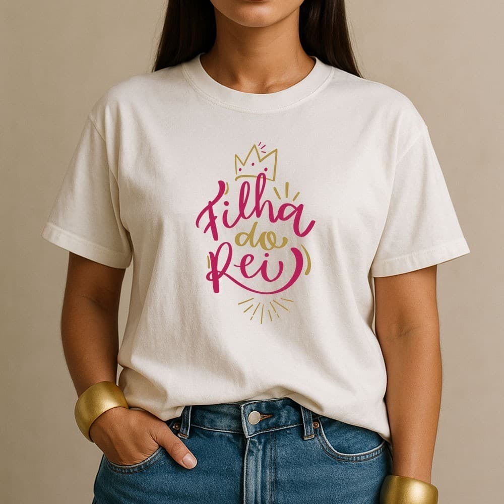 Camiseta Feminina 100% Algodão Filha Do Rei Camisa Cristã Fashion Casual Confortável Estilo Diário