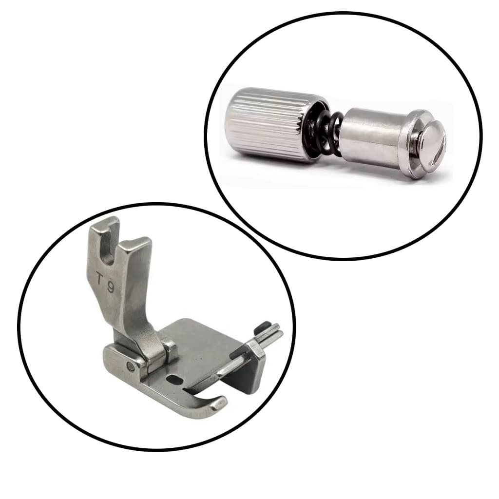 Pé Calcador T9 De Pesponto Barra Bainha + Parafuso Engate Rápido Máquina De Costura Reta Industrial