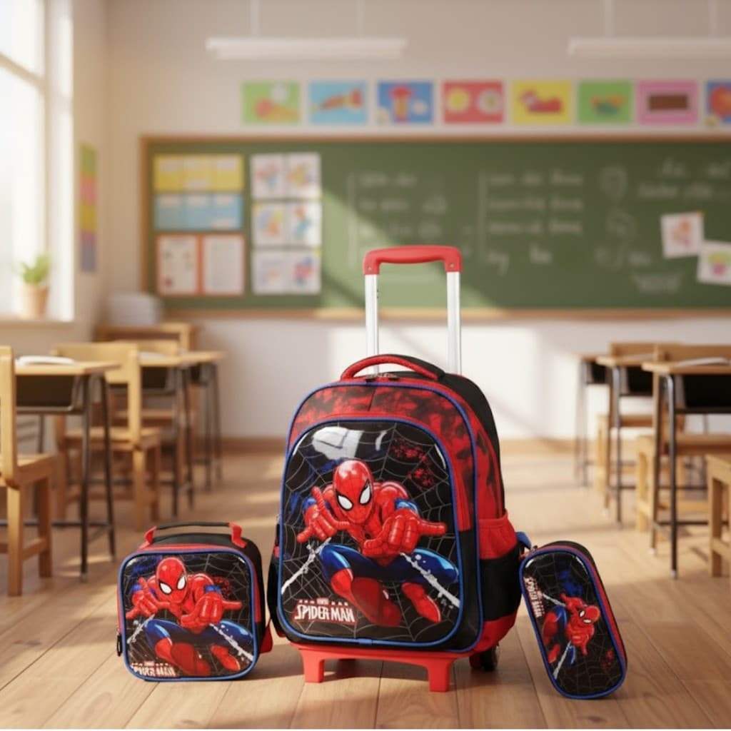 Kit Escolar Infantil 3 em 1 – Mochila de Rodinhas + Lancheira + Estojo | Fotos Reais