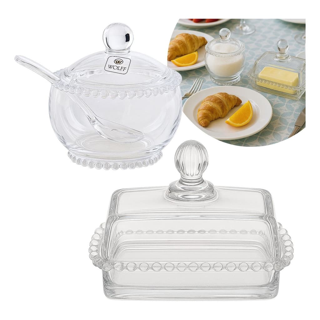 Kit Manteigueira E Açucareiro Wolff Bolinhas Pearl Cristal