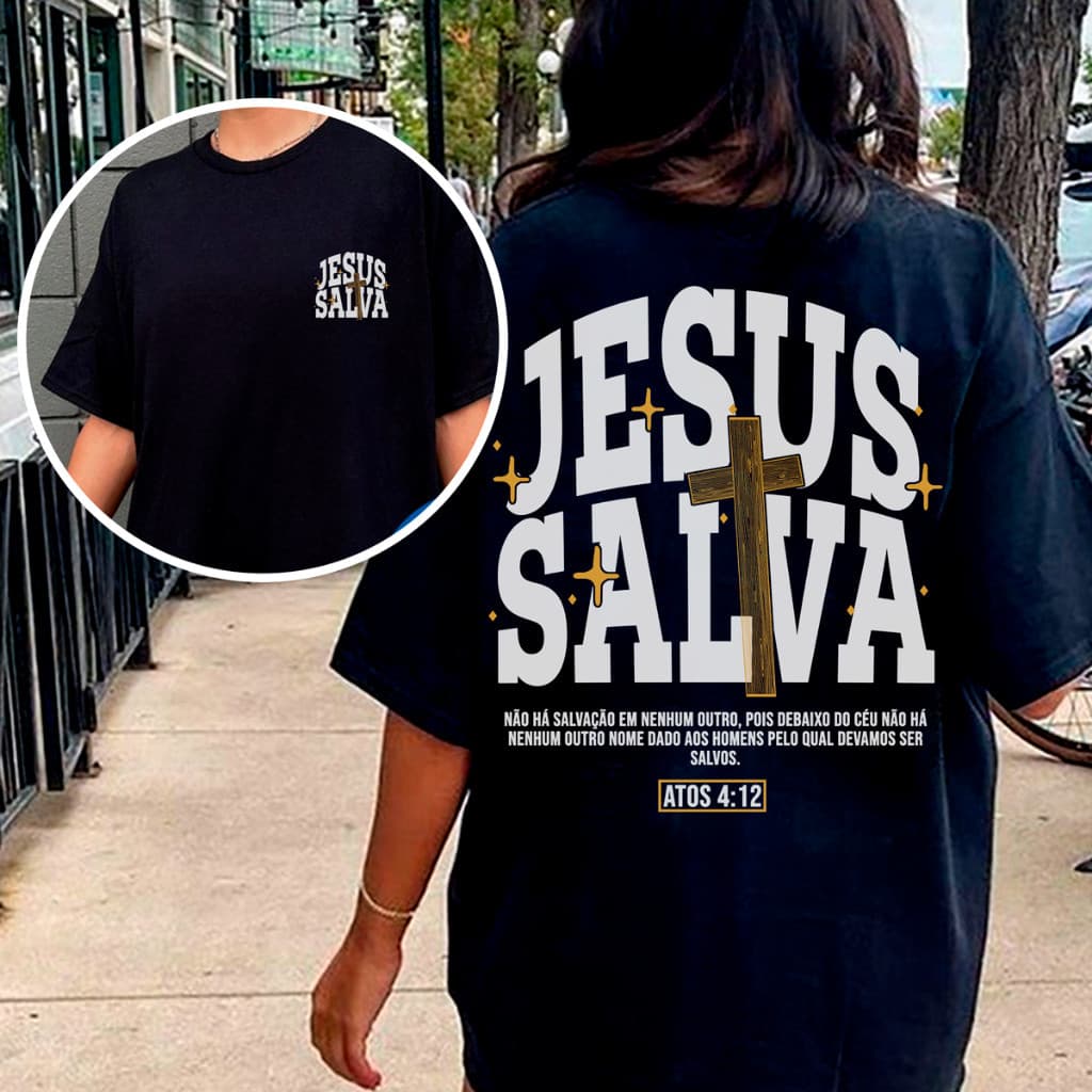 [Camiseta Premium em Algodão Puro]CC  Camiseta Unissex Algodão Gospel Cristã Jesus Salva Cruz cropped verão blusa