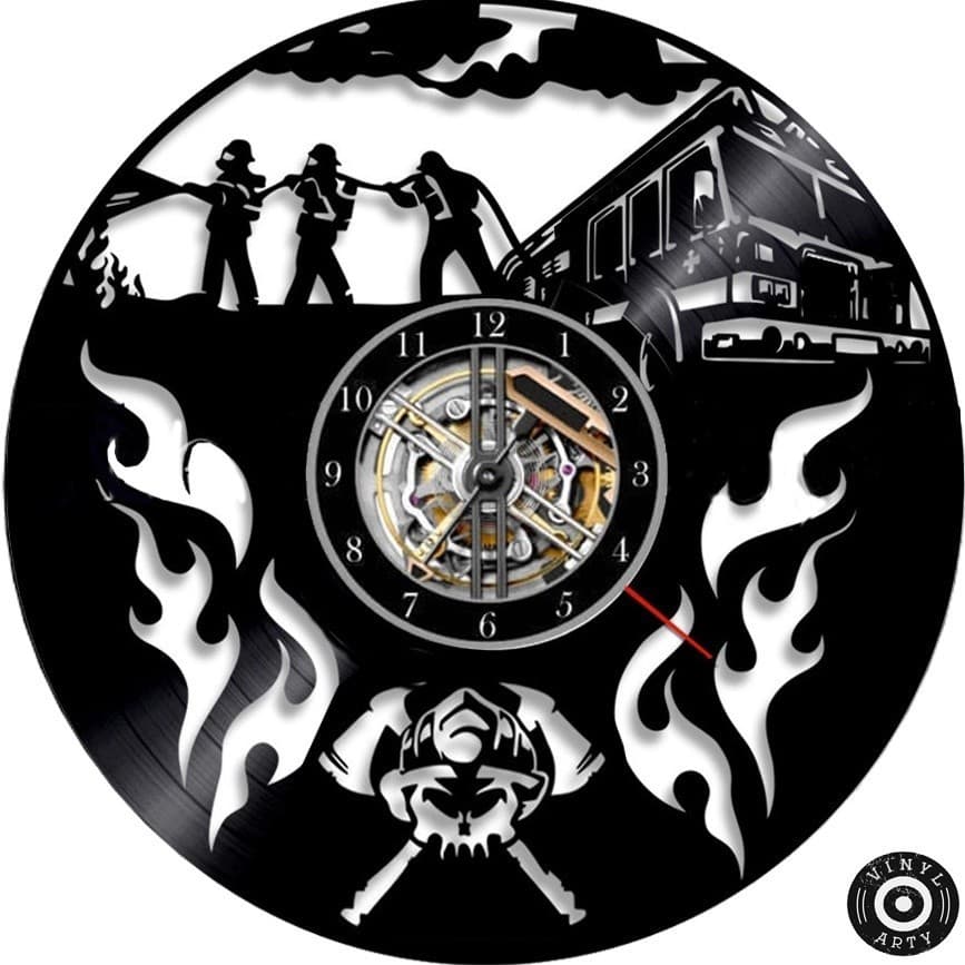 Relógio  de parede Bombeiros - Feito em disco De Vinil Real - Disco de vinil cortado - Bombeiros Relógios de parede 30cm