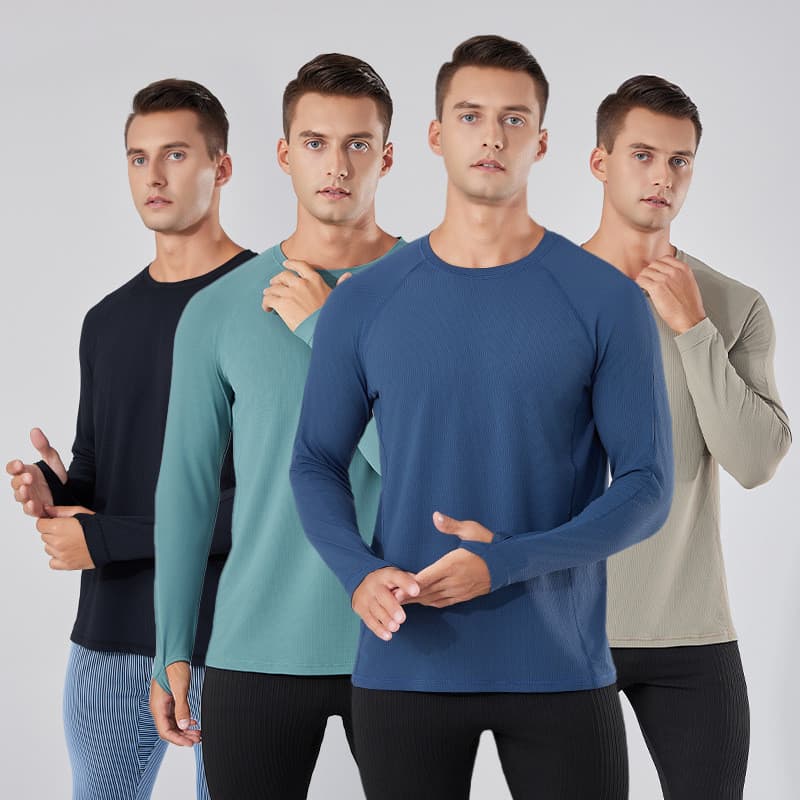 Camisas Atléticas Masculinas De Manga Comprida Com Absorção De Umidade , Secagem Rápida , Seda Gelada , Gola Redonda , C