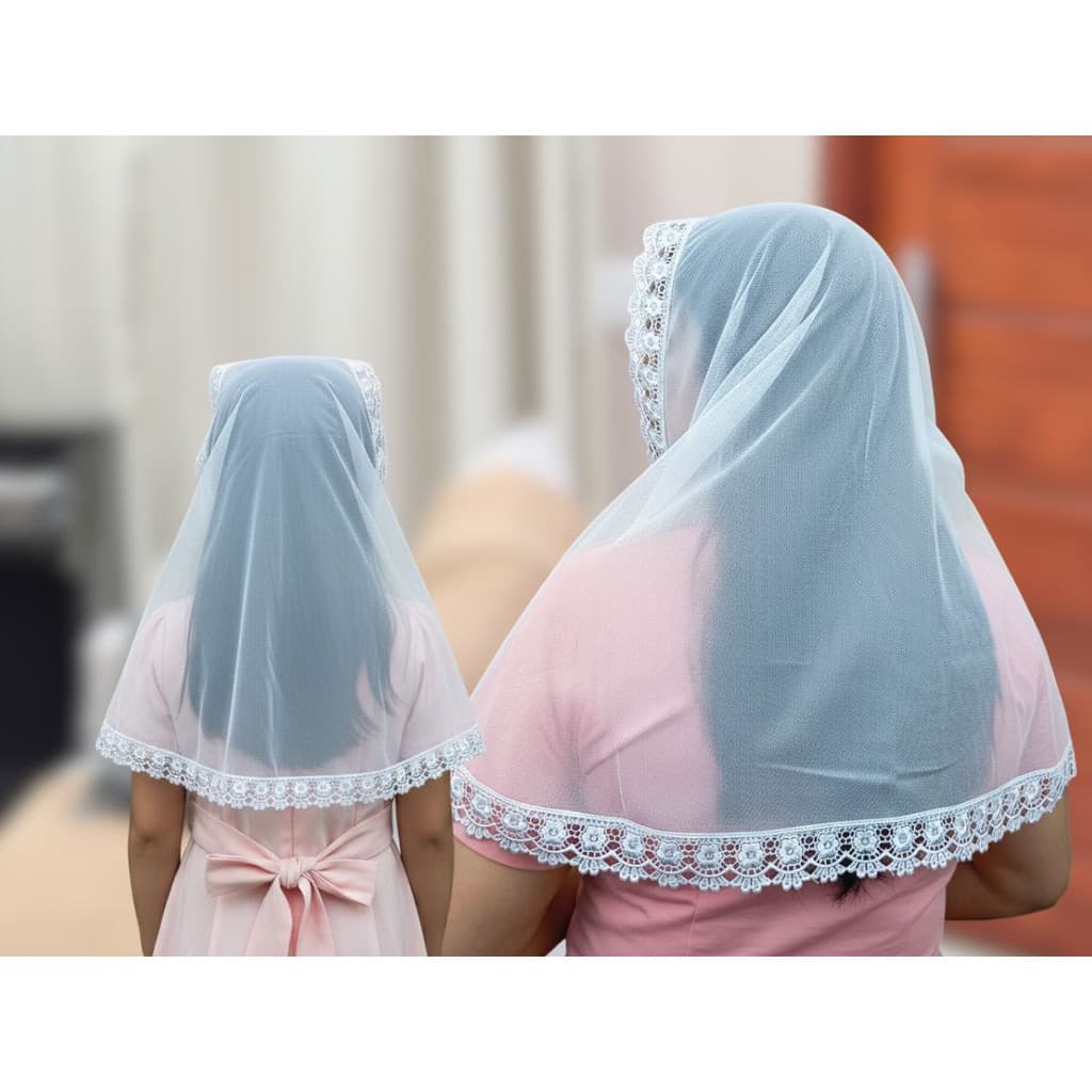 Kit Véu Ccb Mãe E Filha Renda Floral Várias Idades Congregação Cristã (mod. Paola)