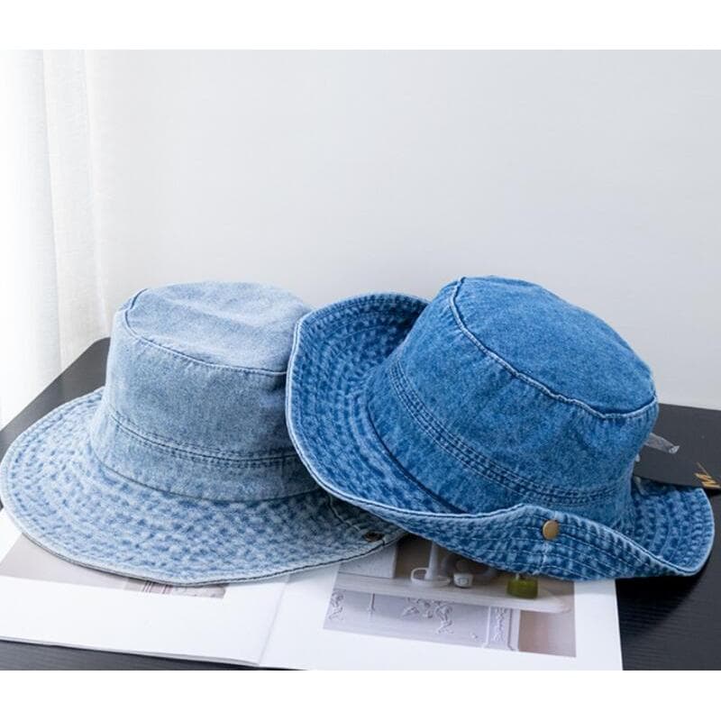 Chapéus de balde unissex em jeans, chapéu panamá de verão para mulheres com proteção solar, chapéu de pescador de algodã