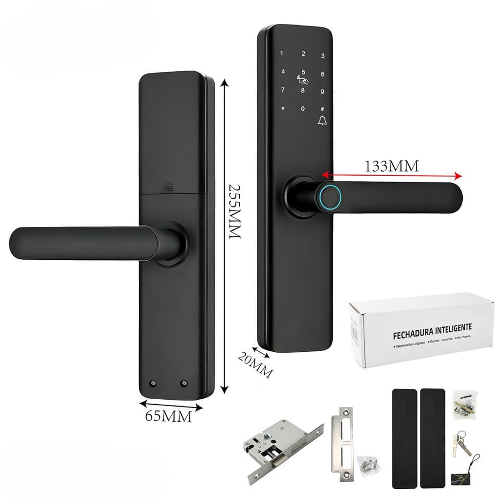 Fechadura Eletrônica Smart Door com Impressão Digital, Senha, Cartão NFC e Chave Mecânica su