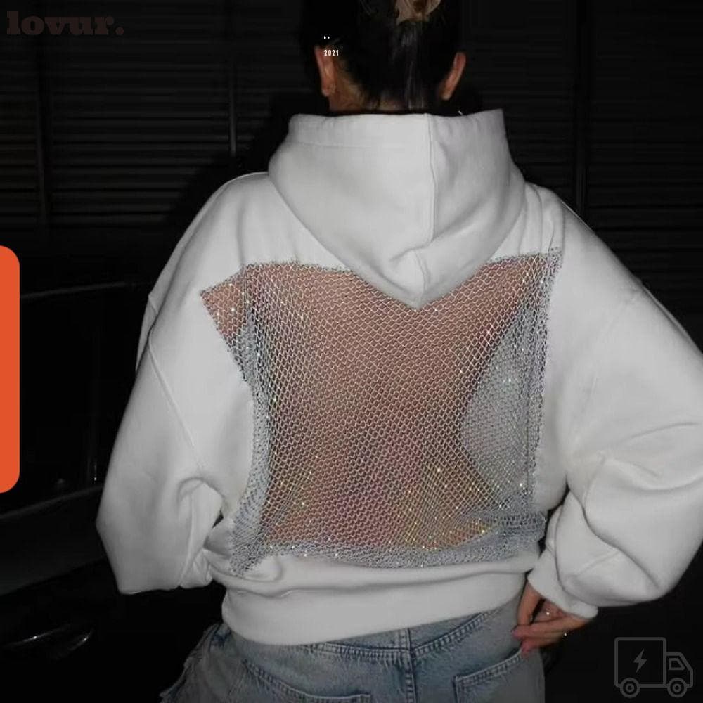Moletom Com Capuz De Malha Oca LOVUR , Poliéster Translúcido Sem Costas Glitter , Gótico