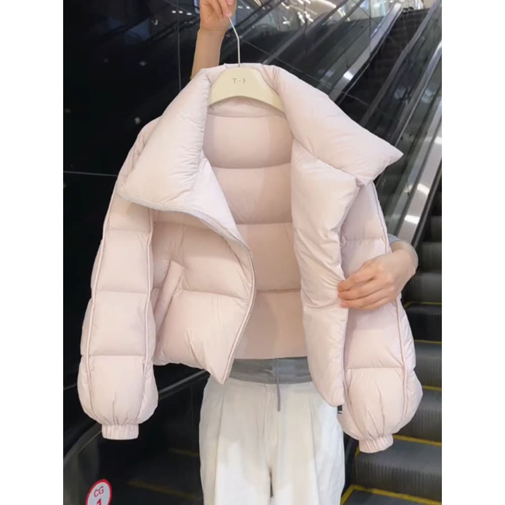 High-End sentimento Super linda menina rosa curto para baixo jaqueta feminina inverno 2025 novo estilo pequena moda jaqu