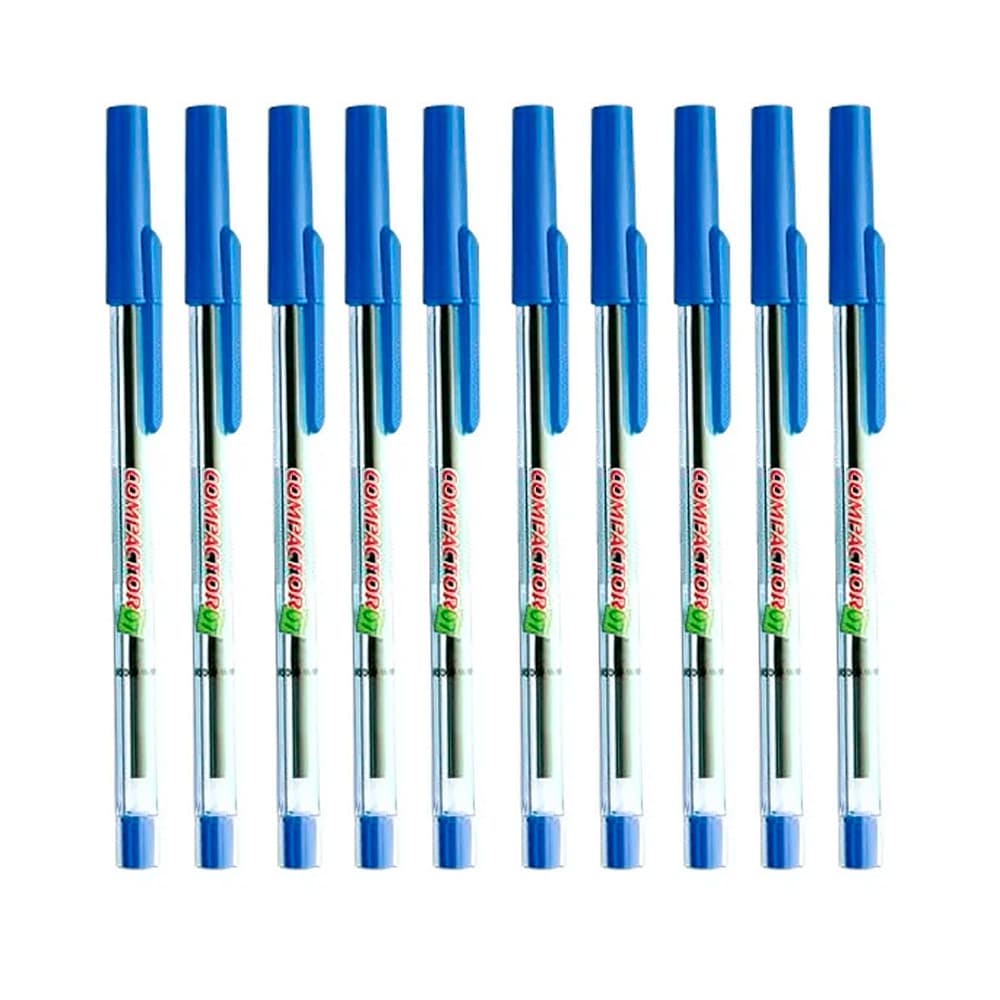 10 Canetas Compactor Esferográfica Fina 0.7 Tinta Azul