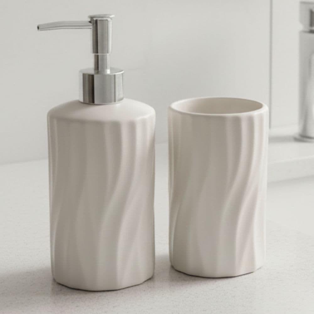 Jogo Para Banheiro Riolito Cerâmica Branco Mimo Style Saboneteira e Porta Escova de Dente