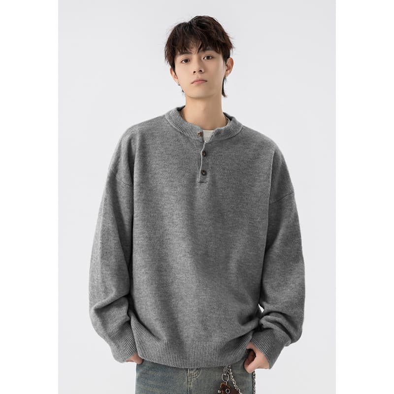 520G suéter de malha pesada masculino inverno americano Henry colarinho roupa íntima Casual camisa de fundo na moda rufi
