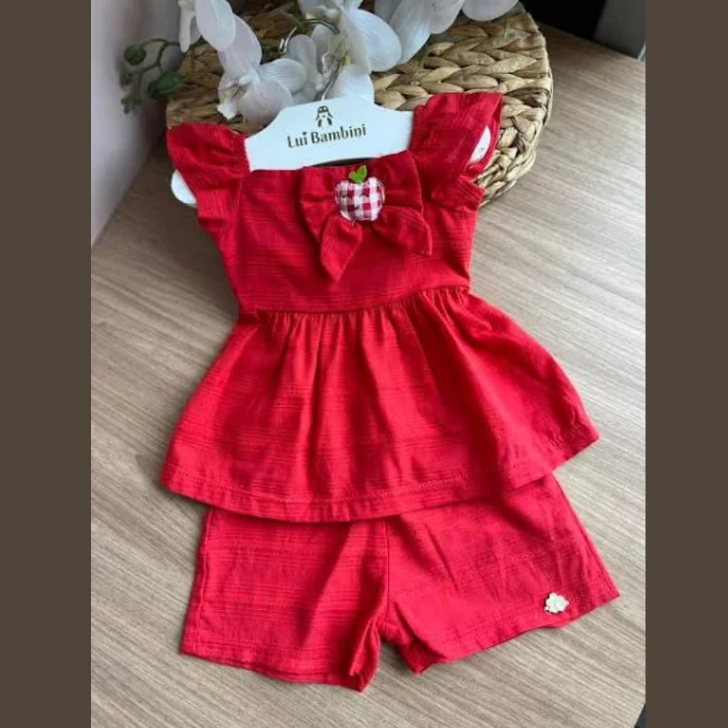 CONJUNTO INFANTIL MORANGUINHO MENINA INFANTIL ANGERO CONFORTAVEL DIA A DIA PROMOÇÃO CAIMENTO LEVE
