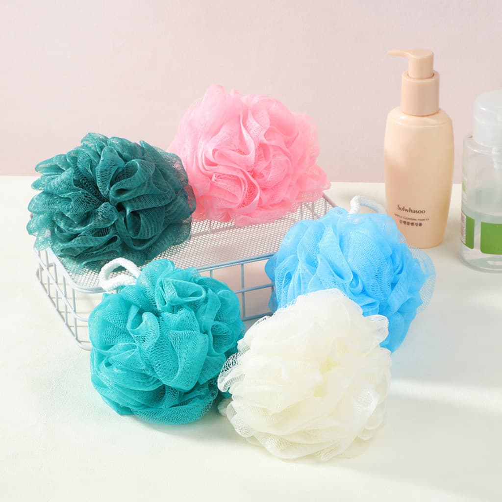 Esponja Banho Nylon Bola Macia Luxo Cordão Adulto Espuma