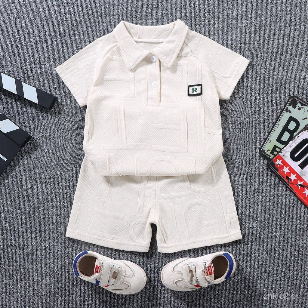 Fato de manga curta para crianças, Summer Boy Top + Shorts Fato de 2 peças, Roupa infantil