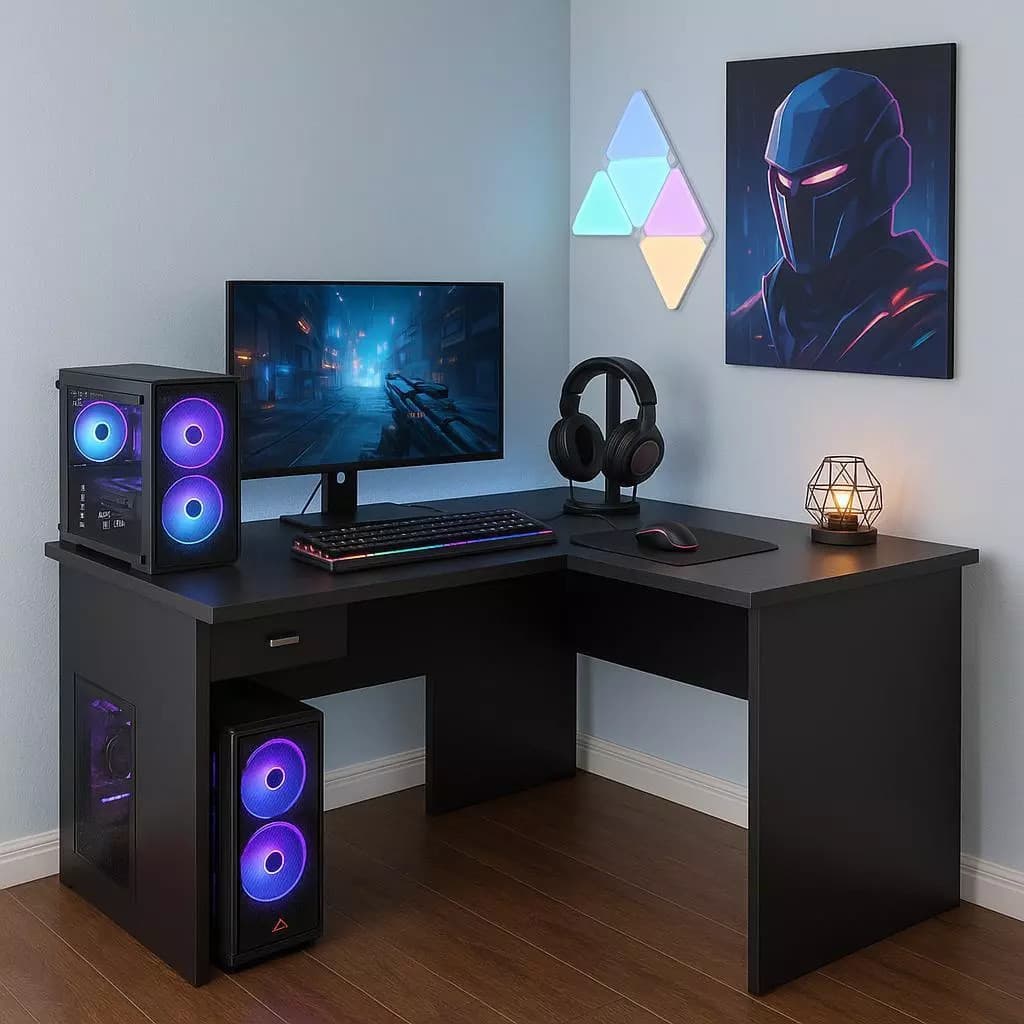 Escrivaninha Em L Home Office Gaveta com Chave- Envio Imediato