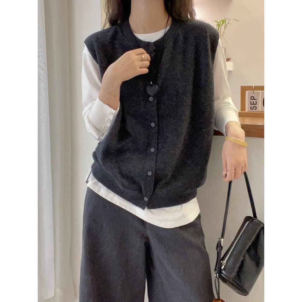 Novo estilo primavera outono cinza malha Cardigan colete feminino estação europeia feminino High-End colete camisola top