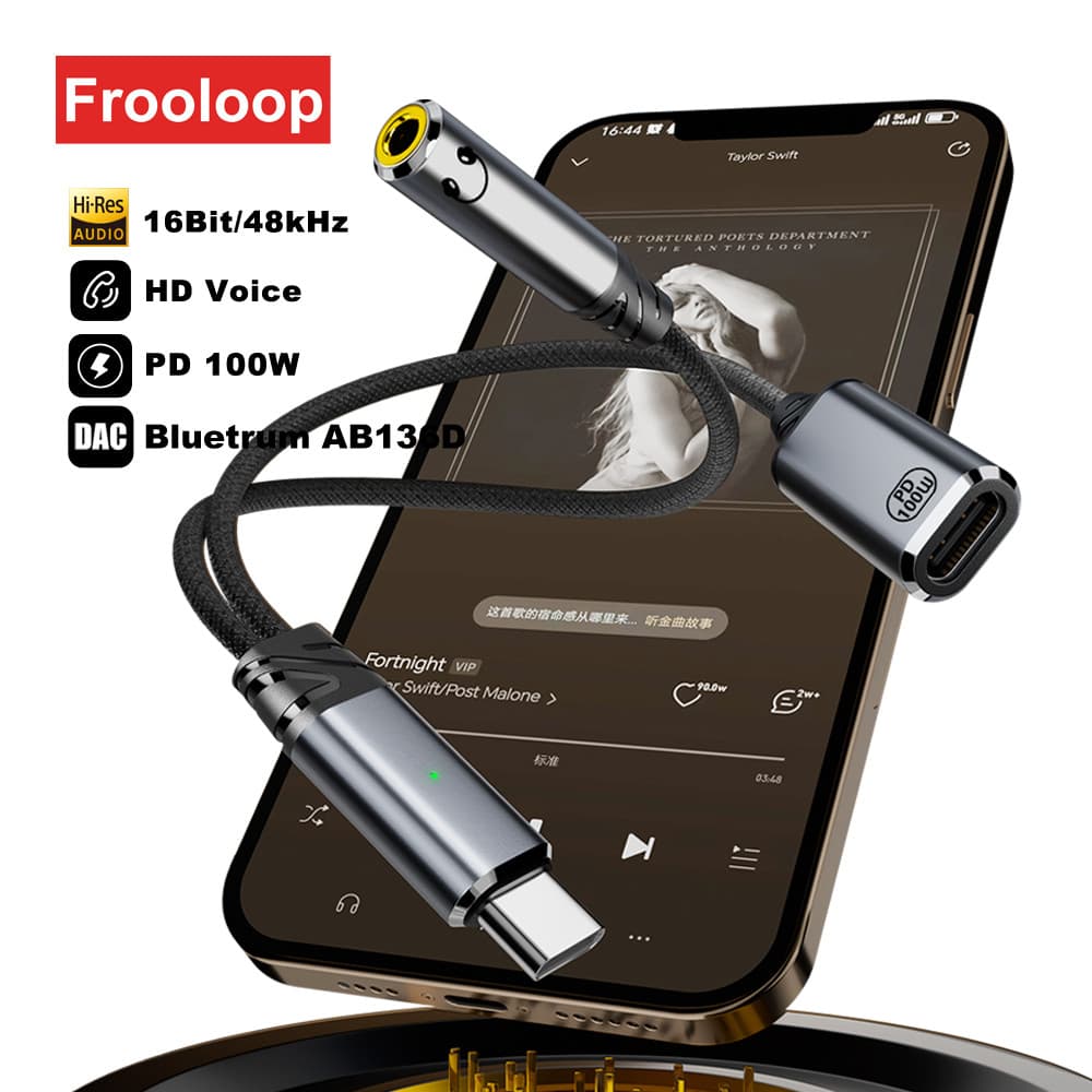 PD100W USB Tipo-C Para 3.5mm Jack Adaptador DAC Áudio AUX Conversor 2 Em 1 Suporte De Carregamento Rápido Microfone De C