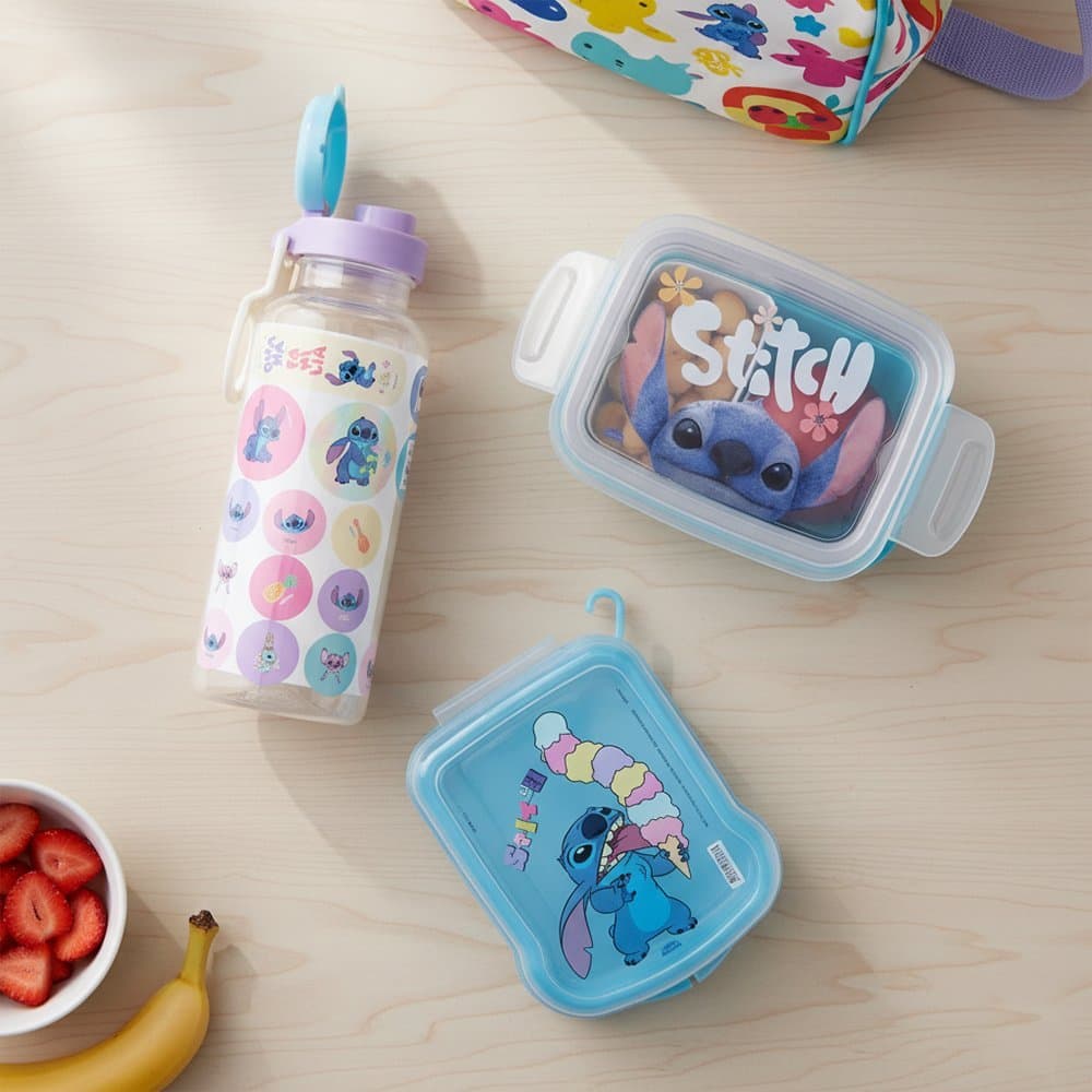 Kit Lanche Infantil Stitch 3 Peças com Sanduicheira, Garrafinha Escolar e Marmita com Trava - Plasútil