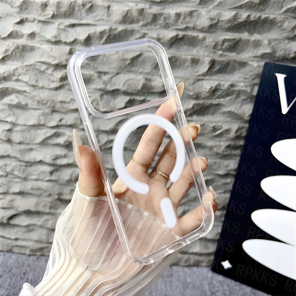Capinha Capa Para IPhone 17 Pro 17 Pro Max Case Magnética Magsafe Anel Aberto Transparente Silicone