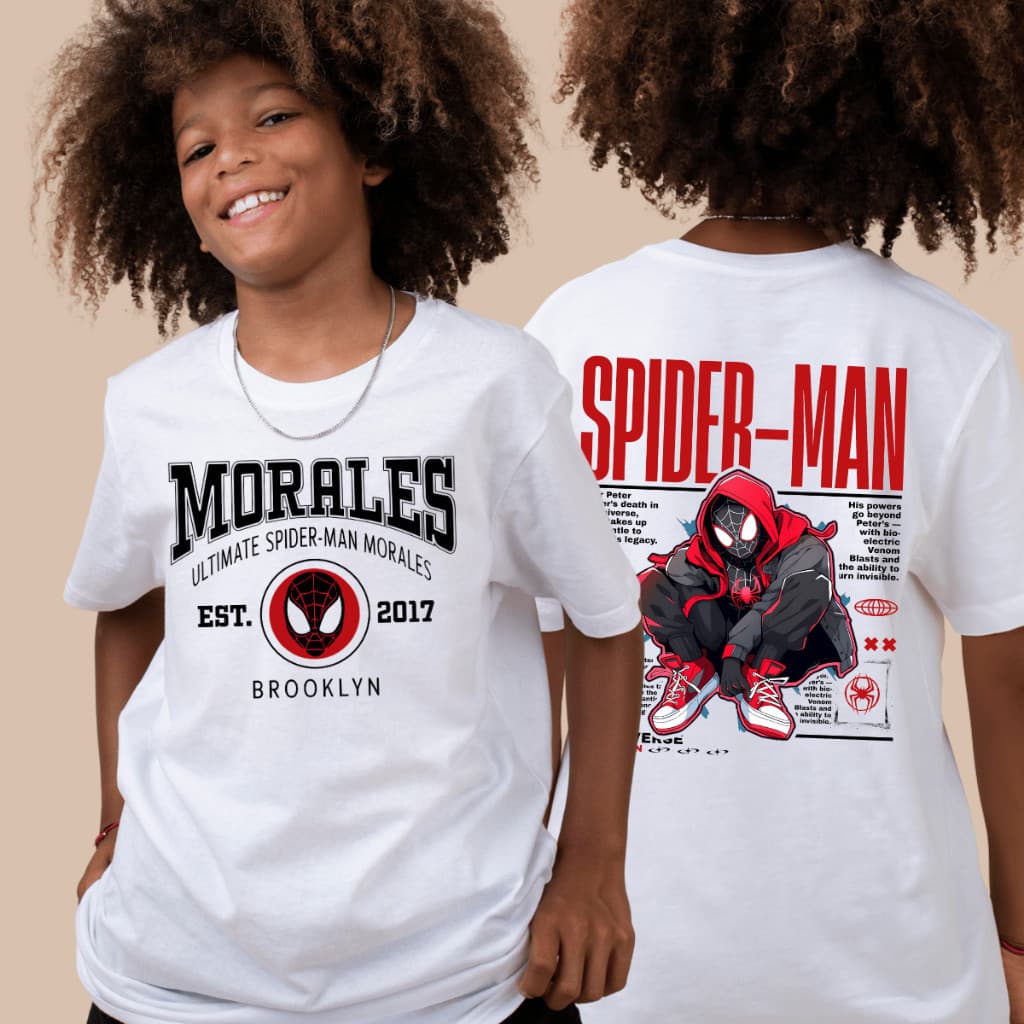 Camisa 30.1 Homem Aranha Miles Moda Infantil Morales Camiseta Criança Malha Algodão