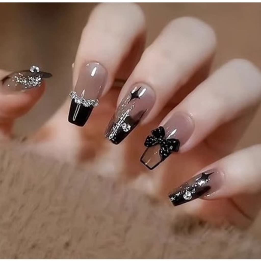 KIT 24/48/72 Unhas C/Cola Postiça Decorada Glitter Bailarina Quadrada Amendoada Francesinha Pintada Unha-GUI ANA