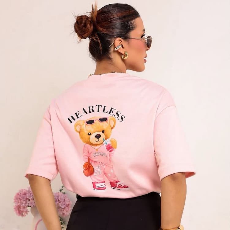 Camiseta Feminina 100% algodão Estampa Urso Estiloso Verão Tendencia