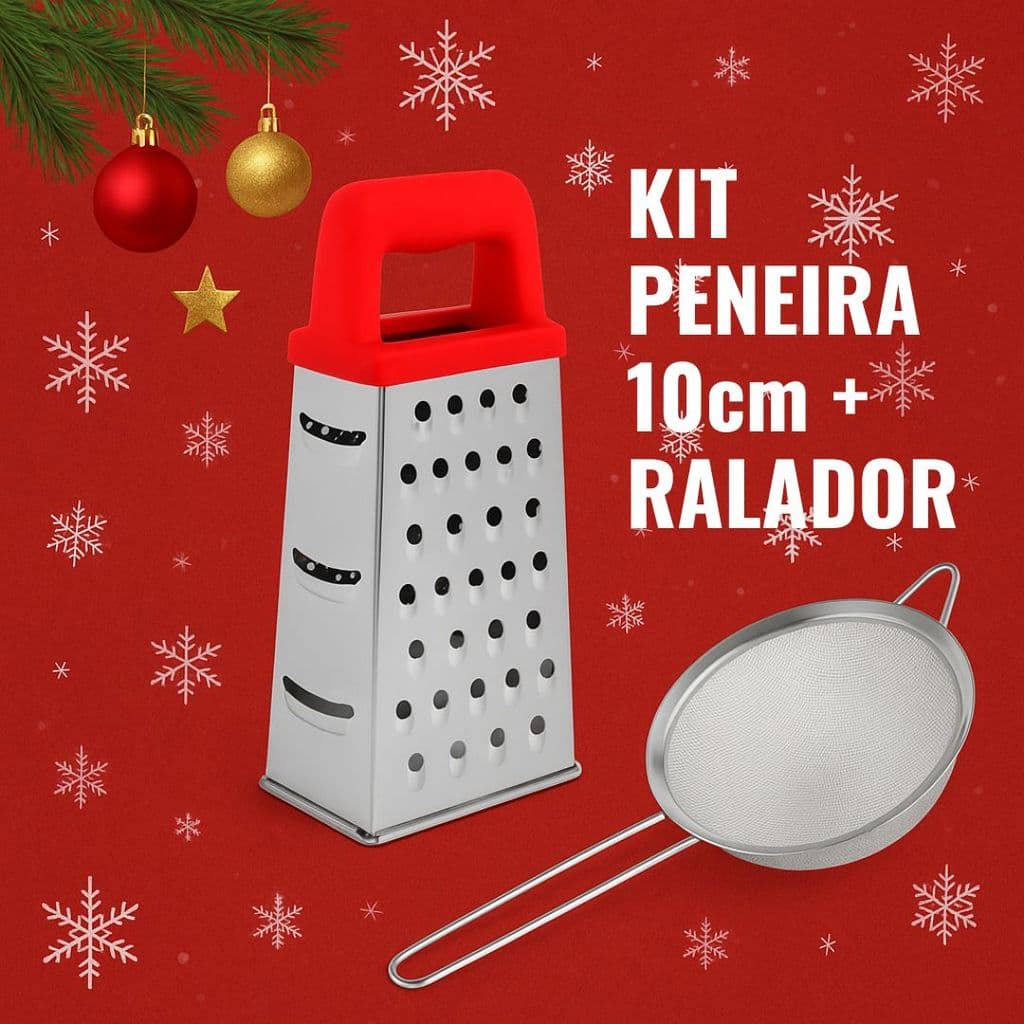 Kit Peneira 10 cm e Ralador de Aço Inox Cozinha Utensílios Legumes Queijo Frutas Premium