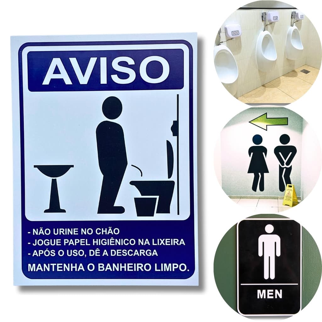 Placa Sinalização 20x15 Mantenha Banheiro Limpo Masculino