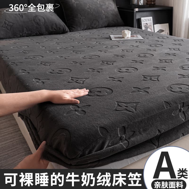 Leite velo corte flor folha de cama conjunto de três peças única colcha outono inverno engrossado quente antiderrapante