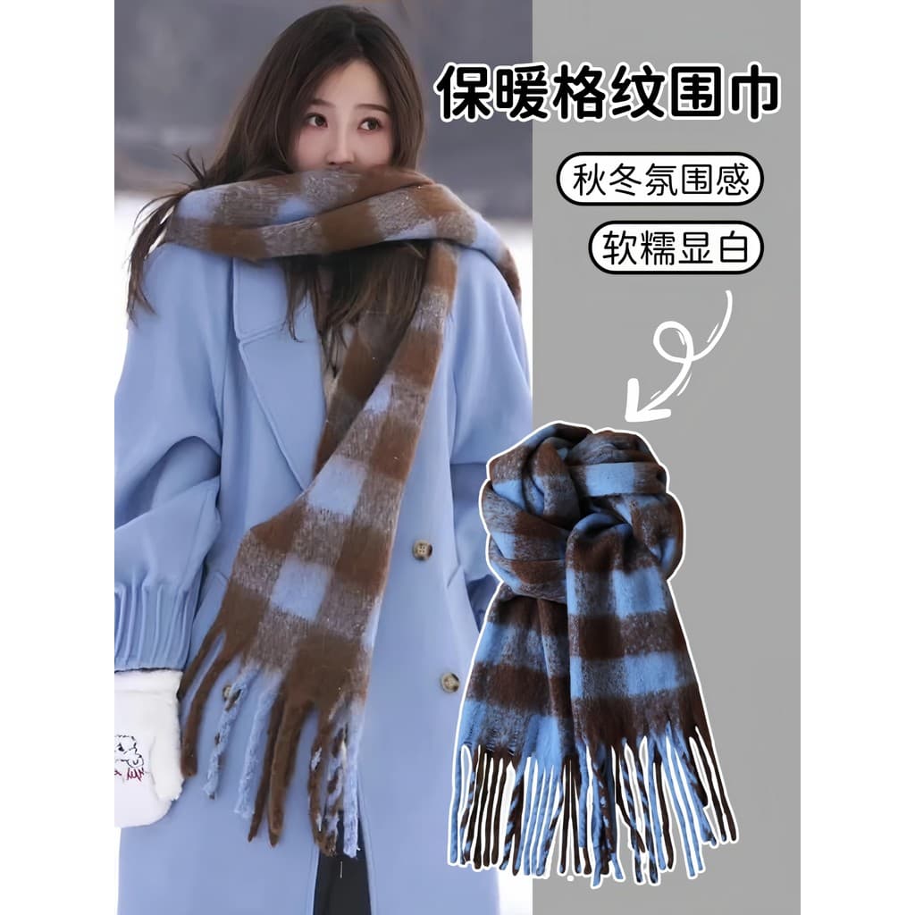 Cachecol feminino versão coreana All-Match outono inverno novo estilo quente à prova de vento grosso cachecol de pelúcia