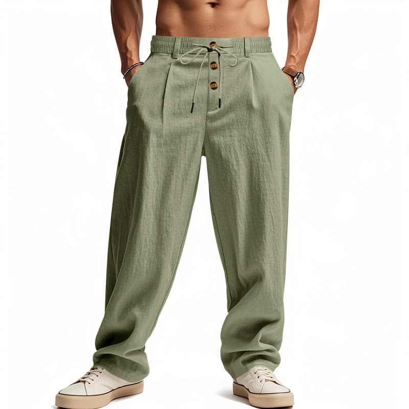 Novo masculino respirável algodão linho solto calças esportivas casuais