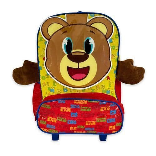 Mochila Escolar Infantil Rodinhas Urso Amarela Vermelha Resistente Leve Espaçosa