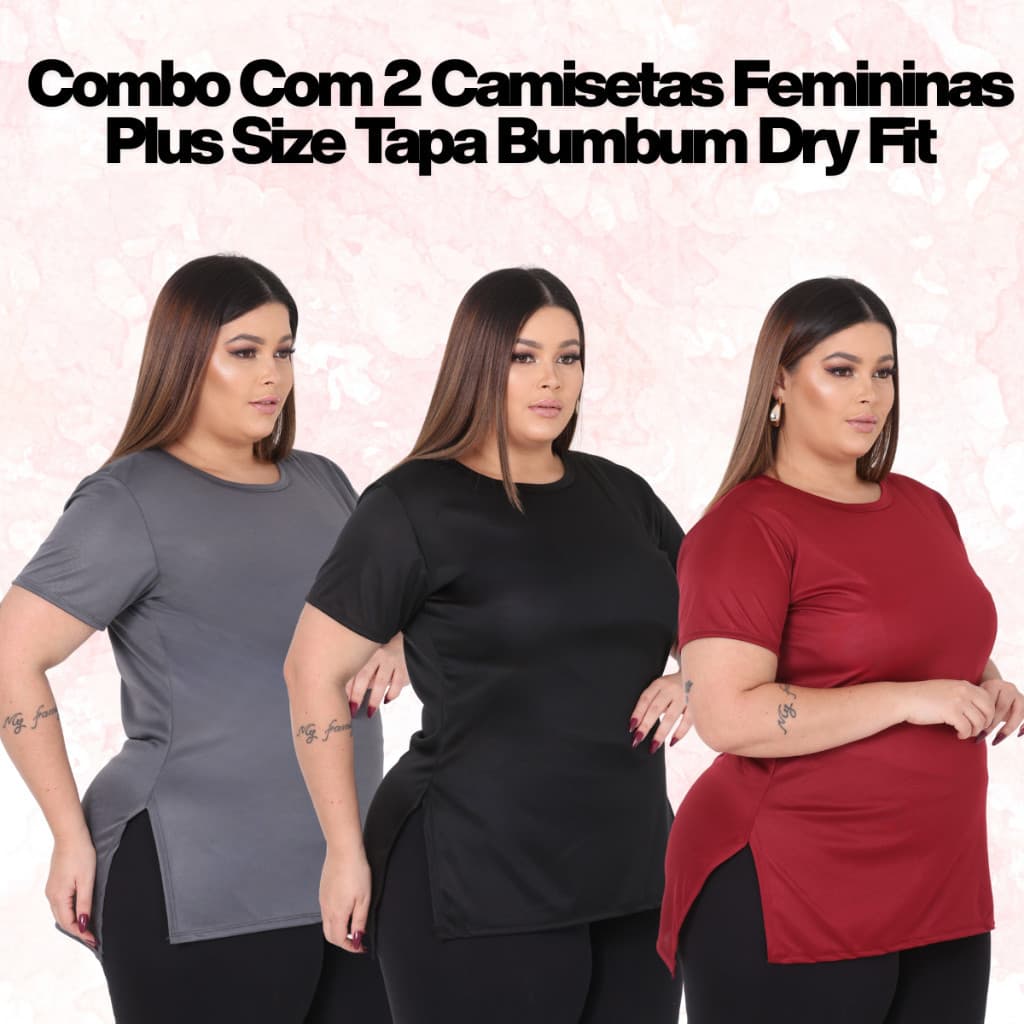 Kit 2 Camisetas Femininas Plus Size Tapa Dry Fit Academia Fitness Alongada Legging Treino