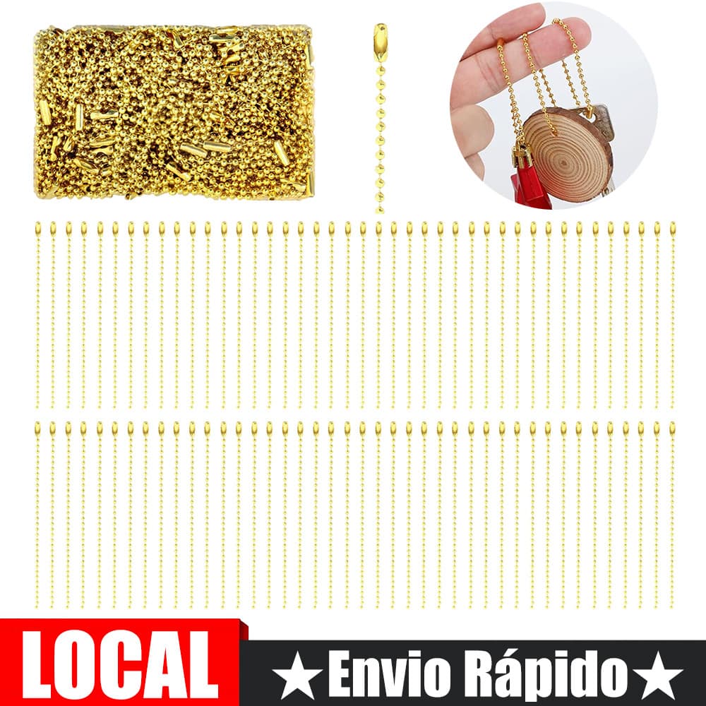 Conjunto de 200 peças (único 2.4 mm x 10 cm) chave dourada redonda corrente chaveiro Material de ferro-ouro